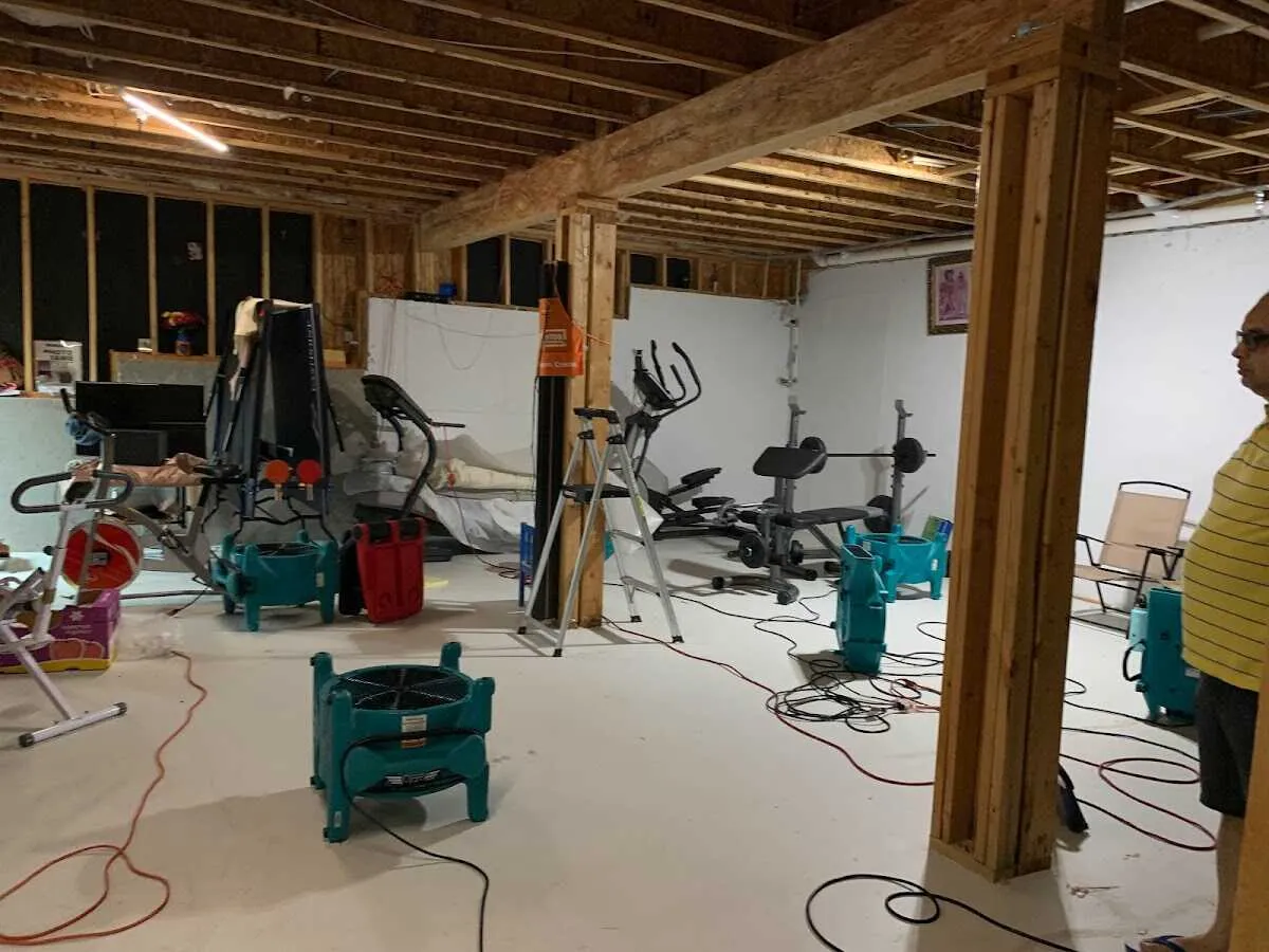Basement drying equipment setup for Contents Cleaning & Restoration in Yorktown